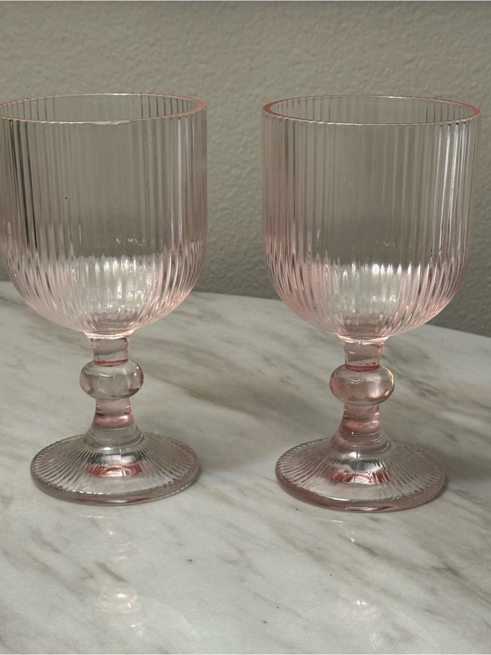 Rigano line by Boltze Home ridged wine or water 12 oz. pink goblets. Set of 2